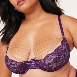 Adore Me 42C Elyza Dark Purple Unlined Demi Bra With Removable Chain Detail
